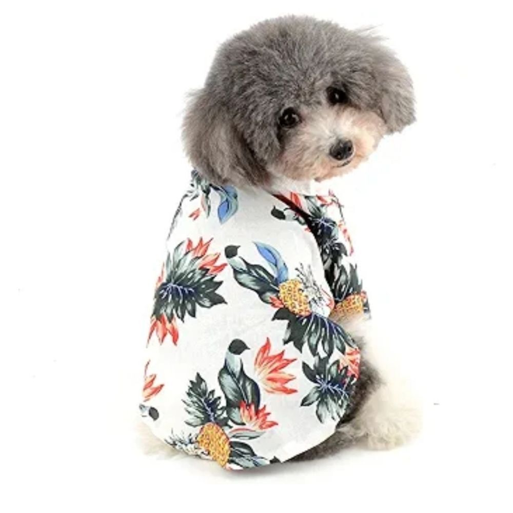 Pet White Pineapple Print Lightweight Hawaiian Style Shirt Runs Small NWOT